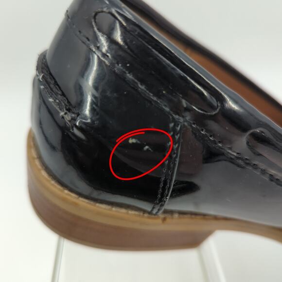 Steve Madden Patent Leather Penny Loafers Black Mellany Size 7 Stacked Heel - Picture 5 of 11